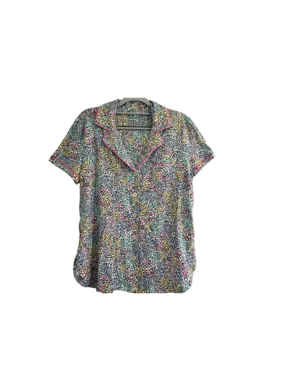 NWT Cuddl Duds Short Sleeve Button Up Pajama Top Sz S Multicolor Leopard Print